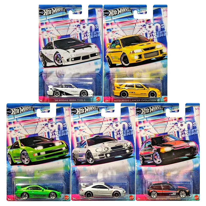 

Предпродажа 2024 Hot Wheels 90's Street Scene Nissan 300ZX Mitsubishi Lancer Toyota Celica Honda Civic EG 1/64 Модель автомобиля Игрушечный автомобиль GDG44