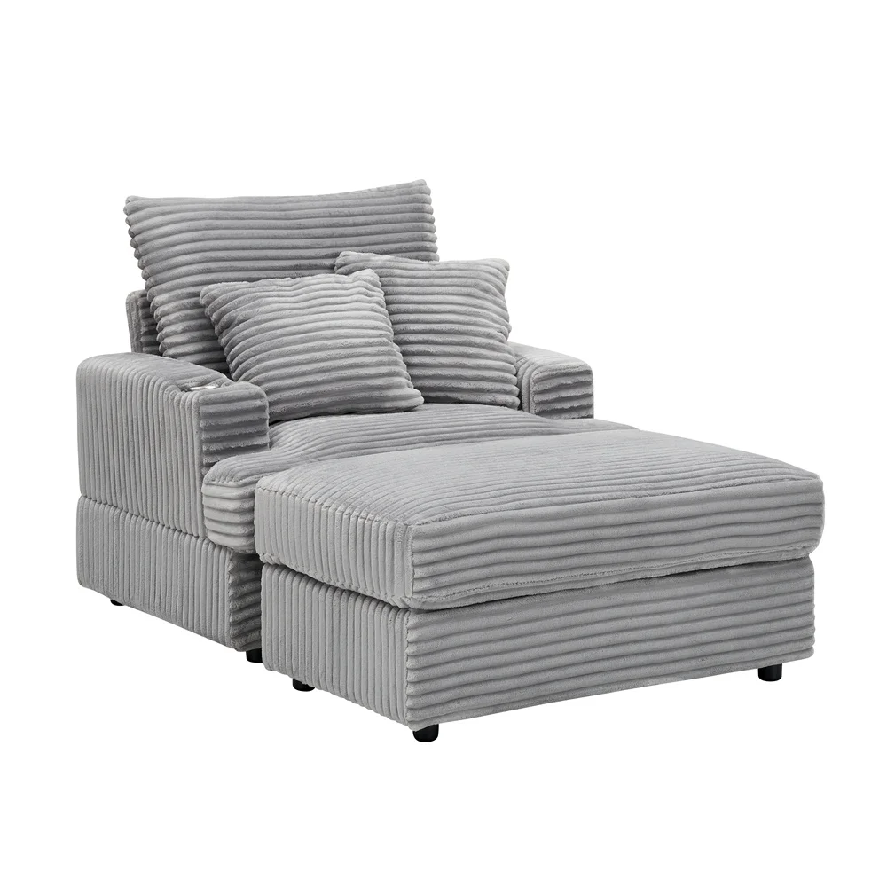 Armchair with sleep function Spring upholstered armchair ottoman set Comfortable single sofa recliner with cup holder