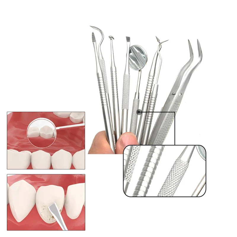 Roestvrij staal tandarts schoon gereedschap tandheelkundige spiegel dubbele sonde sikkel schoffel tandreiniger tandheelkundige gereedschapsproducten mondverzorgingsset