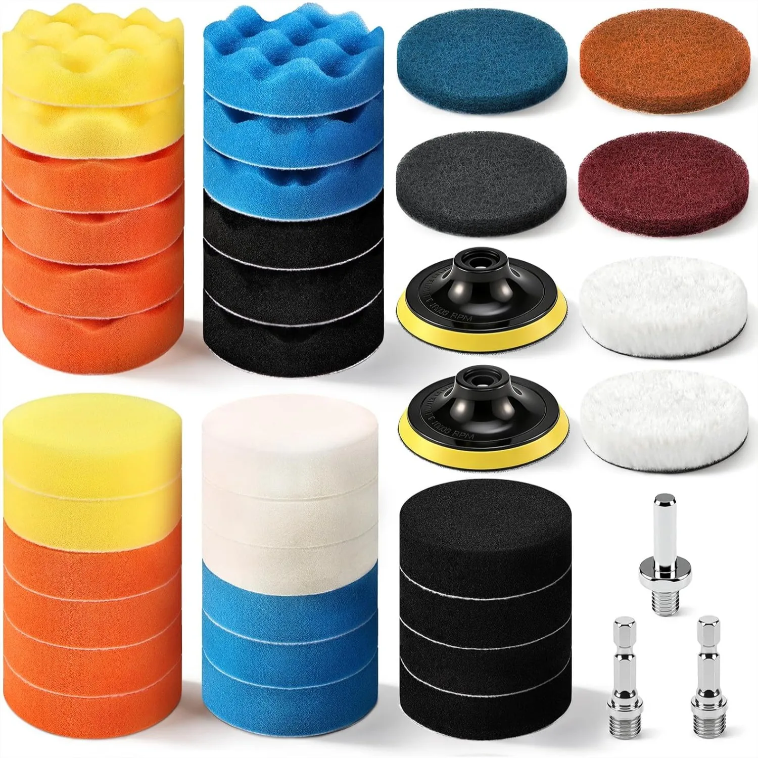

38 Pcs 3 Inch Car Polishing Pads Kit Foam Drill Buffer Pad Set For Headlight Restoration Waxing Cleaning With Wool Pads