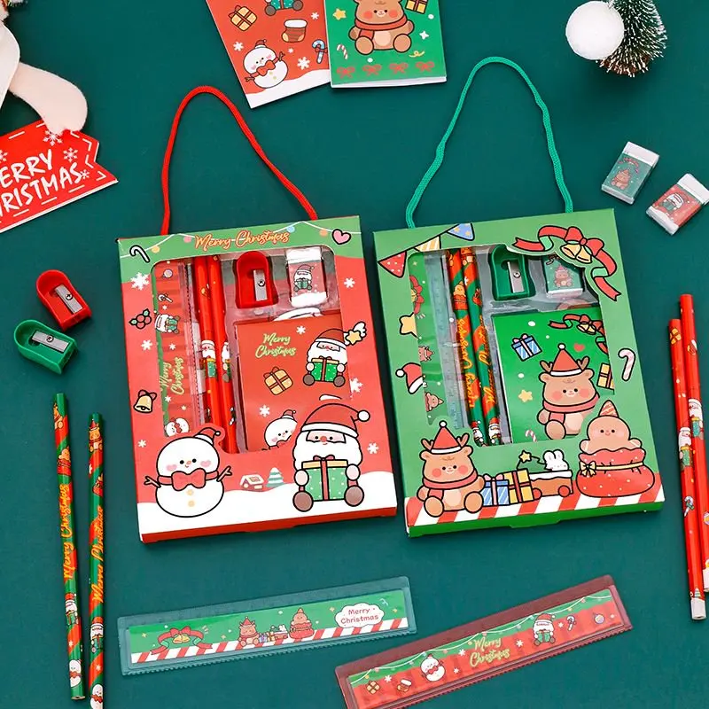 Christmas Stationery Set Childlike Holiday Stationery Box Kids Stationery Gift High Quality Cartoon Santa Claus Kit For School