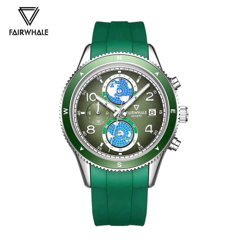 Mark Fairwhale Luxury Earth Watch Men Auto Date Sport Silicone Strap Waterproof Clock Fashion Chronograph Quartz WristWatch Boy