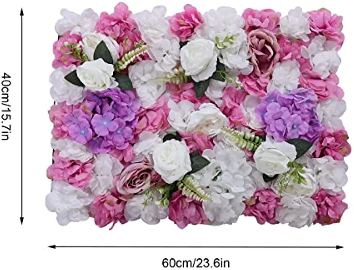 6 Pcs pink and White Artificial Flower Flower Wall Panel Floral Backdrop Silk Rose Wall for Wedding Decor 24