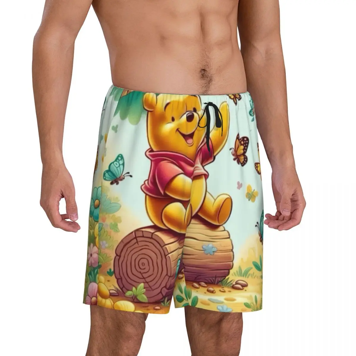 Benutzerdefinierte lustige Cartoon Winnie The Pooh Pyjama Shorts Nachtwäsche für Männer elastischen Bund Schlaf Lounge kurze Pjs mit Taschen