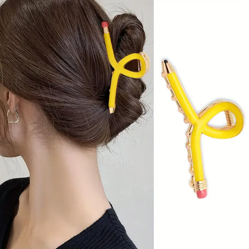 Sweet metal lemon yellow pencil clip hair clip - women's durable hair accessory, party, Teacher's Day, and birthday gifts,