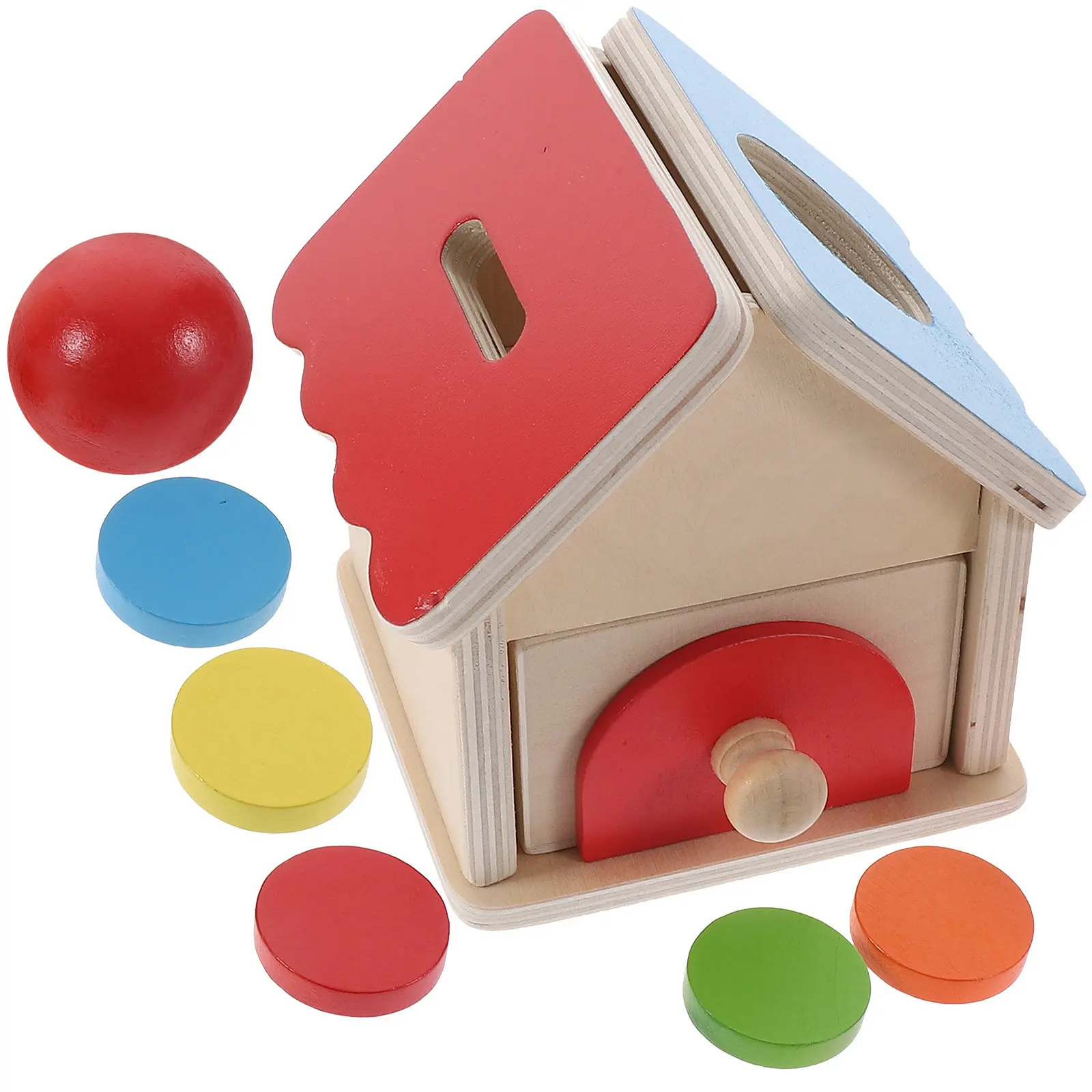 

1Set Coin Box Educational Wooden House Shaped Drawer Preschool Learning Motor Skills Fine Movement Grasping Sensory Activity