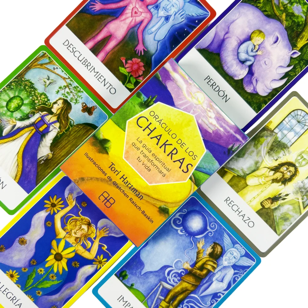Cartas de oráculo da sabedoria dos chakras espanhóis, ferramenta espiritual de 10.4*7.3cm para transformar sua vida, edição espanhola, 49 peças, cartas de oráculo