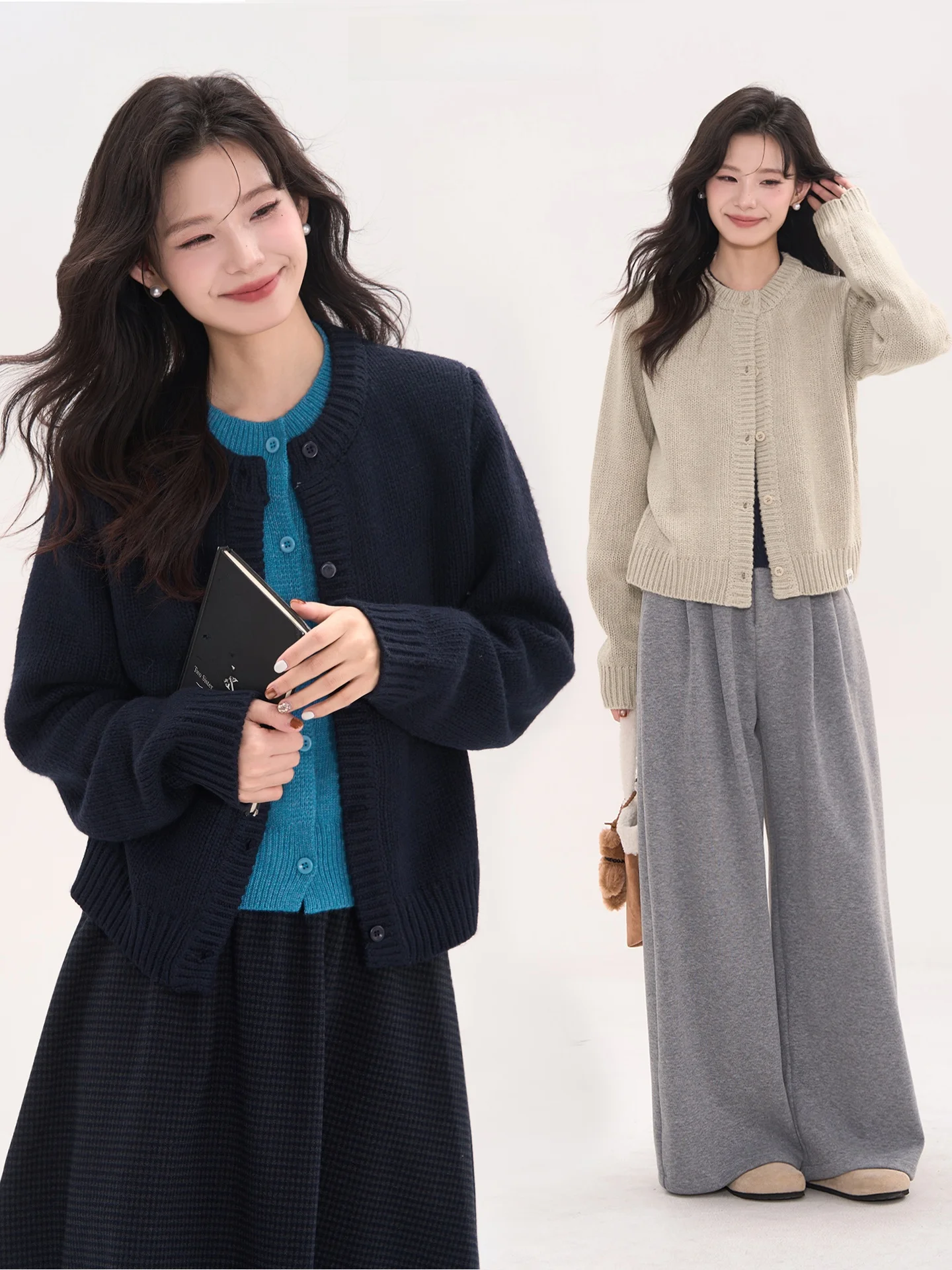 

Женский повседневный свитер Heme Island Wave Splice Color Blo с эффектом двухслойности, круглым вырезом, осенне-зимний, вязаный, с длинными рукавами