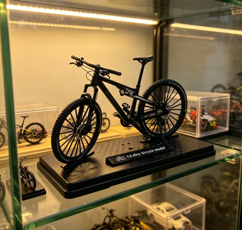 1:8 Scale Full‑Suspension Alloy Mountain Bicycle Model Ornament With Base, Realistic Desk Decor Gift For Cycling Enthusiasts
