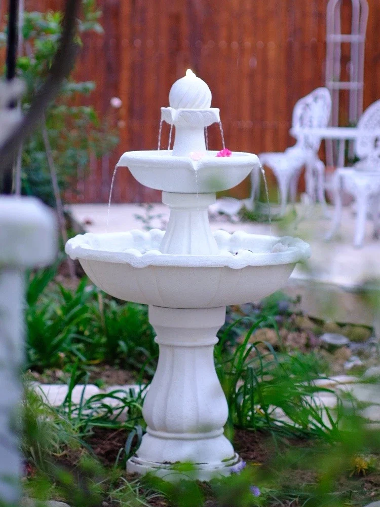 

French fountain retro white villa garden decoration solar outdoor water landscape