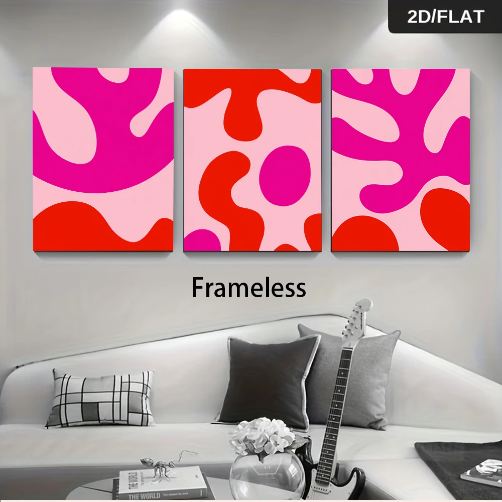 3pcs frameless Canvas Painting One set of modern abstract art triptych without frames, featuring minimalist geometric pink and r