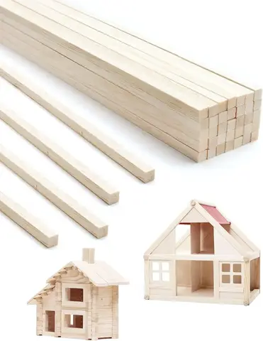 Square Wood Balsa Sticks 100pcs Balsa Wood Sticks Square Wooden Dowels Unfinished Wood Strips for Dollhouse DIY Crafts Model Making Decorations Supplies