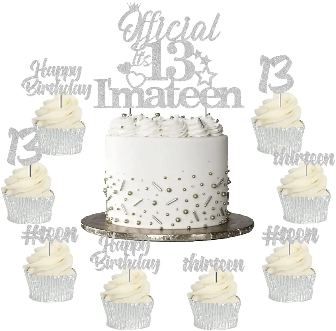 

Silver 13th Birthday Cake Decorations 24pcs Official 13 I'm A Teen Cake Cupcake Toppers Teenager Thirteen Birthday Party Decor