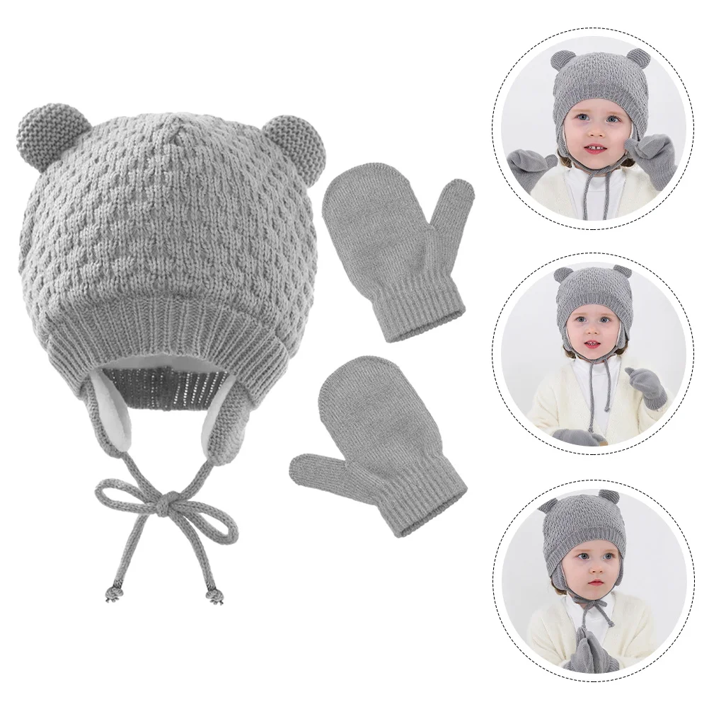 1 مجموعة الطفل الشتاء قبعة قفازات متماسكة يندبروف الاطفال الشتاء الحياكة قبعة لعيد الميلاد في الهواء الطلق الدفء الطفل محبوك قفازات #2