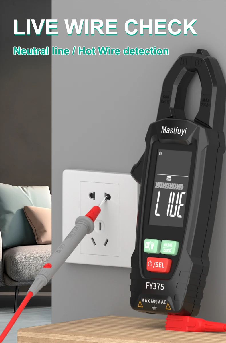 MASTFUYI FY375 Elektricien Gereedschap Professionele test DC AC Voedingsspanning Contactloos meetinstrument -20 ° C-1000 ° C