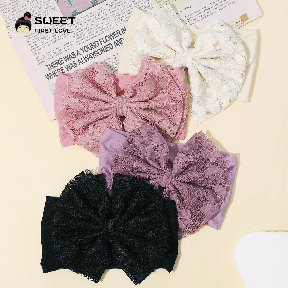 Cute Baby Nylon Headbands Solid Color Lace Bow Elastic Newborn Headbands for Baby Children Turban Infant Kids Hair Accessories