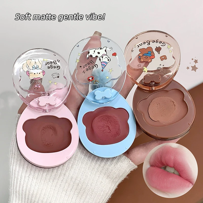 Gege Bear Dual-purpose Lip Blush Balm Matte Glossy 2 In 1 Cute Cartoon Multi-use Lip Cheek Tint Cream Portable Keychain Long Las