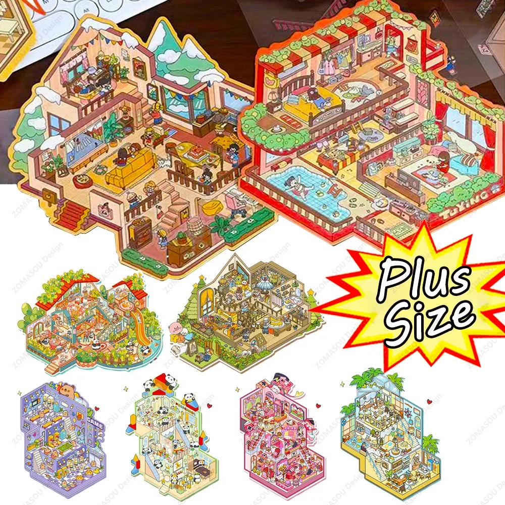 ขายส่ง Plus ขนาด 3d ภูมิทัศน์ฉากสติกเกอร์ DIY กระเป๋า Cabin สติกเกอร์ซ้อนวางเทศกาลของขวัญเด็กนักเรียนเด็ก