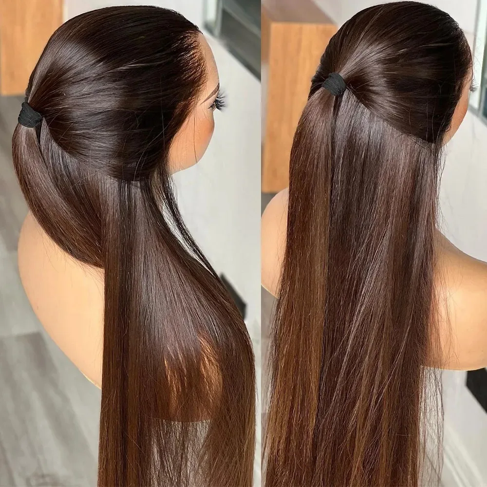 

Chestnut Brown Wig Long Curly Wavy Synthetic Hair Wig Free Part Natural Wave 13X4 Lace Front Wigs for Women Daily Party Cosplay