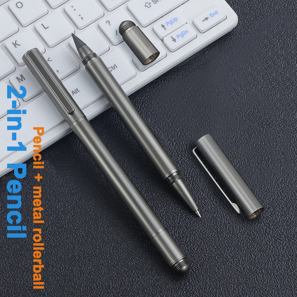 1 PC Portable Dual-Function Pen 2in 1 Metal Signature Ballpoint Pen + Pencil Smooth Writing Easy to Carry Black Ink Perfect Gift