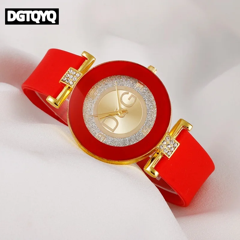 DGTQYQ Luxury Fashion Ladies Watch Red Silicone Diamond Men Digital Quartz Watches for Women reloj para mujer montre femme #50