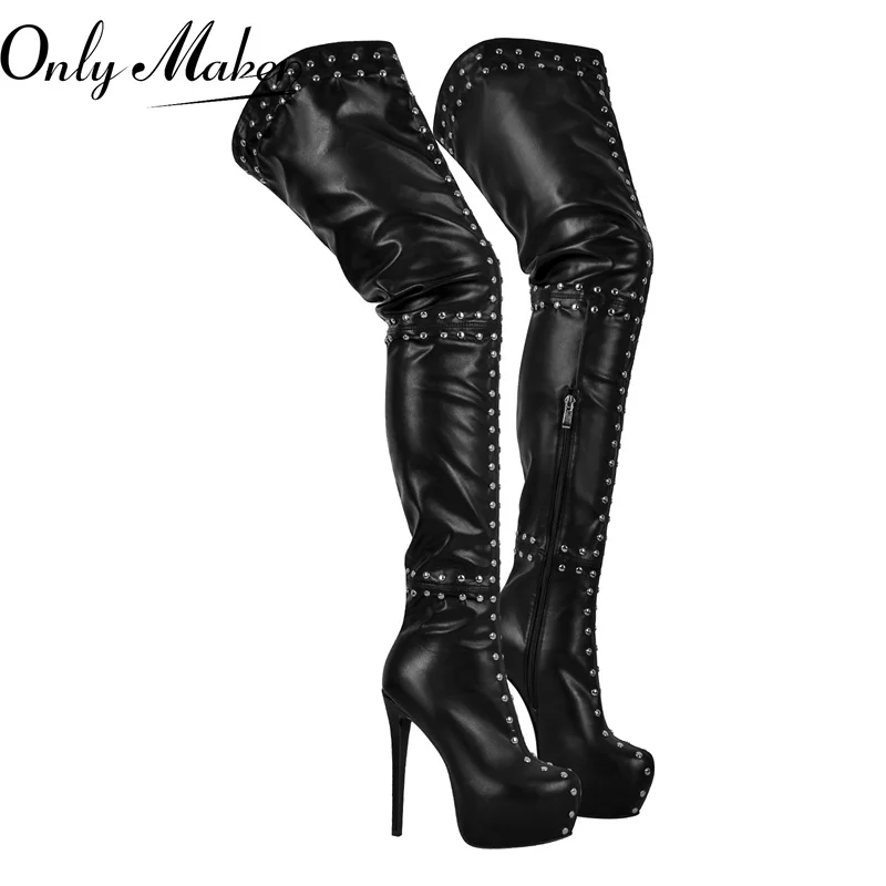 Onlymaker Women Over The Knee Boots PlatformThin High Heel Lady Zipper Female Fashion Sexy Black  Winter Boots