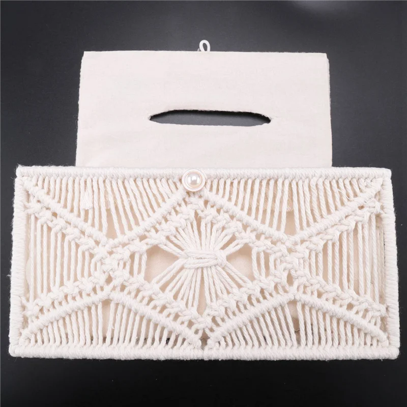 

A89X чехол для коробки для салфеток, декор в стиле бохо, прямоугольный держатель для бумажных салфеток с пряжкой из бисера, органайзер для салфеток в макраме, домашний декор