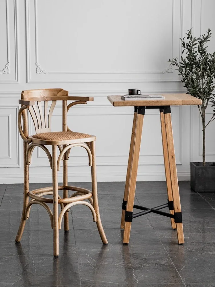 Simple Solid Wood Bar Chair Light Luxury Home Island Table Leisure Stool Creative Cafe High Chairs Modern Bar Backrest Chairs