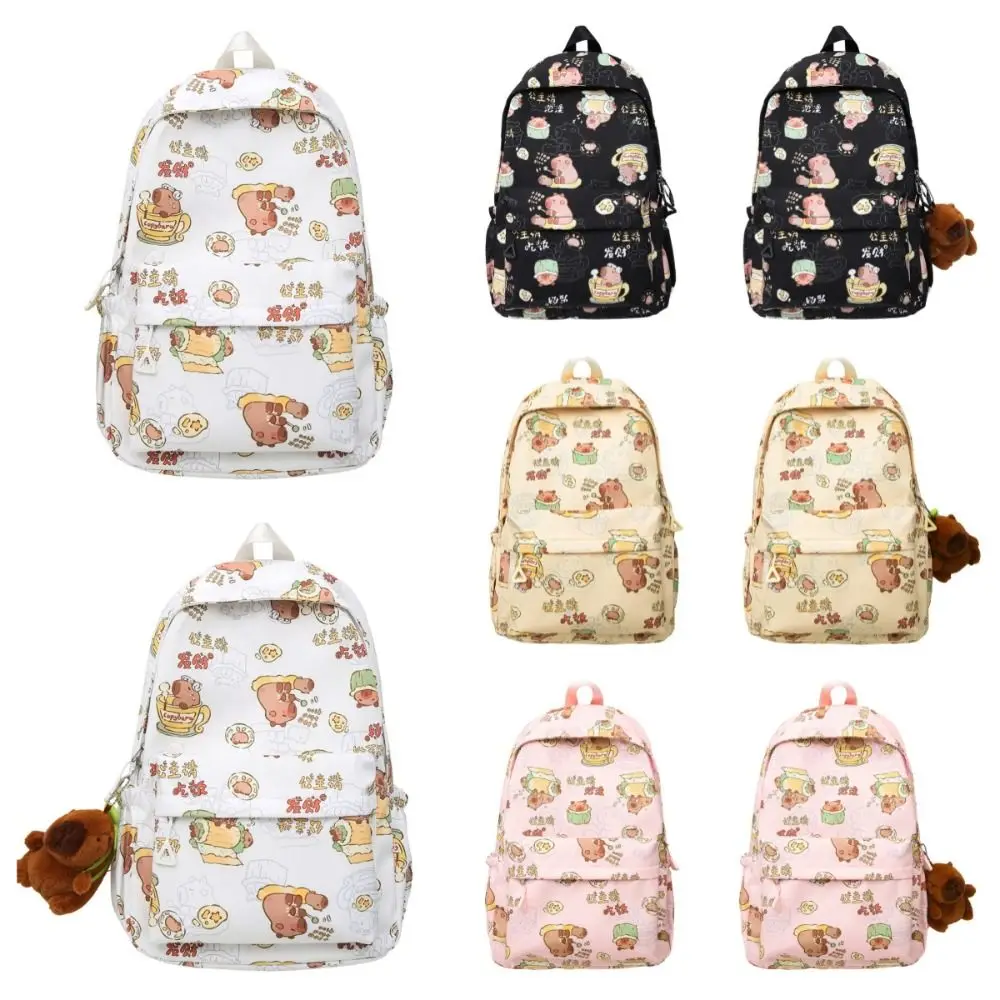 Cute Large Capacity Capybara Backpack Animal Cartoon Capibara Shoulder Bag Korean Style with Pendant Capybara School Bag School