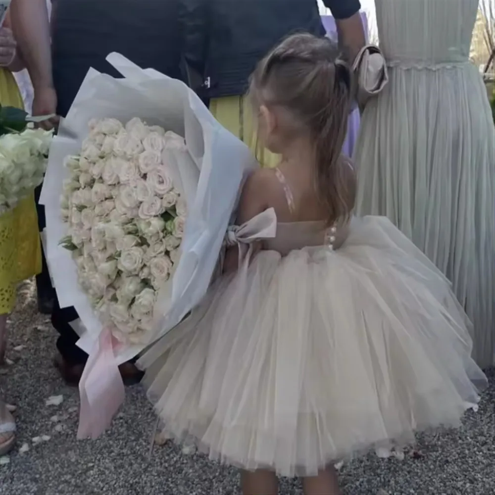 

Cute Flower Girl Wedding Dress Sleeveless Bow Princess Birthday Party Dress Toddlers Festival Ceremony Gown vestidos de novia