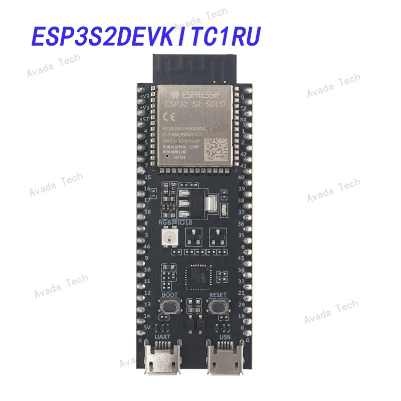 Avada Tech ESP3S2DEVKITC1RU Embeds ESP32-S2-SOLO-U, 4 MB Flash and 2 MB PSRAM, with Pin Header