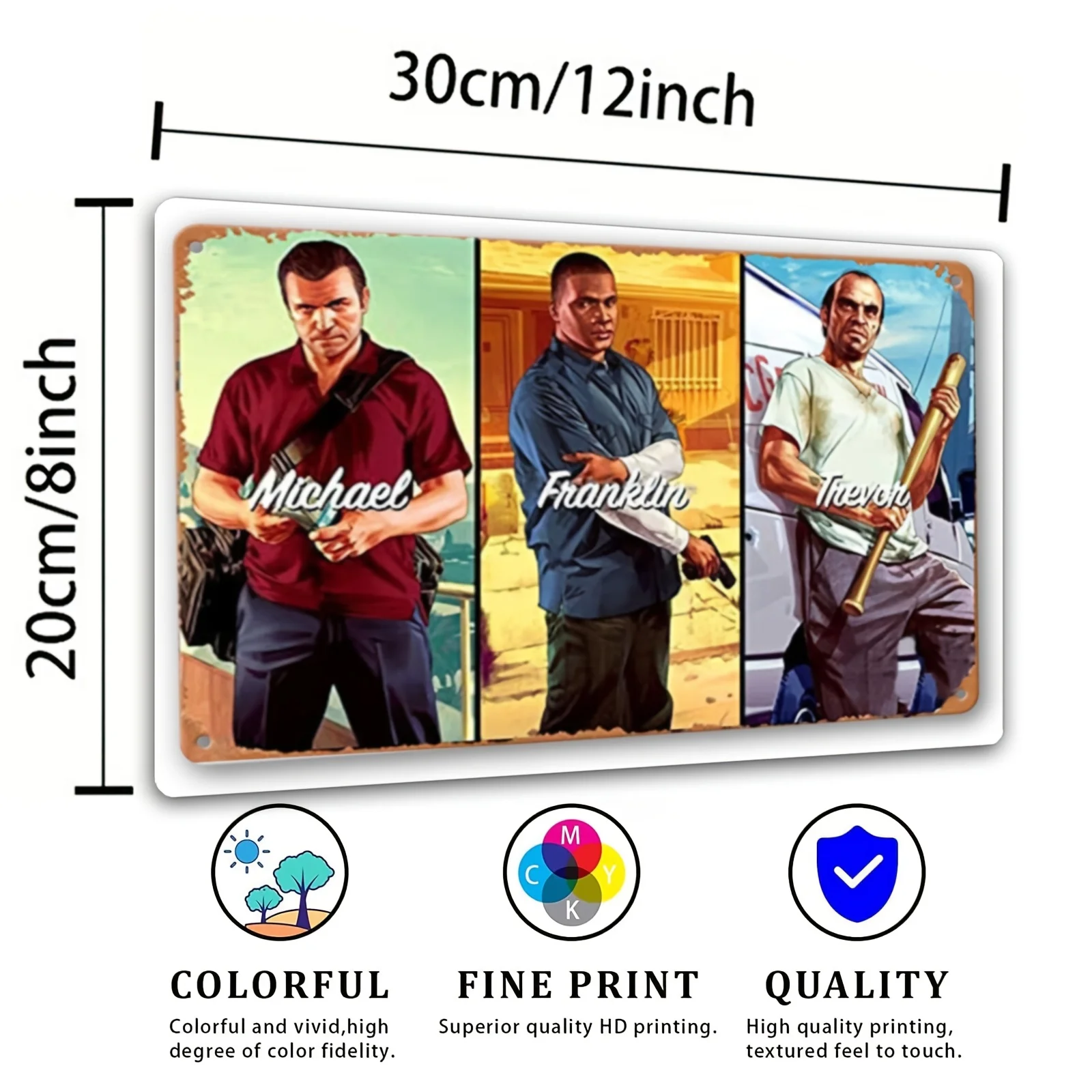 Vintage-Style GTA Michael Tin Sign | Frameless, Wall-Mounted Metal Art Decor Retro Video Game Characters Design Multifuncti