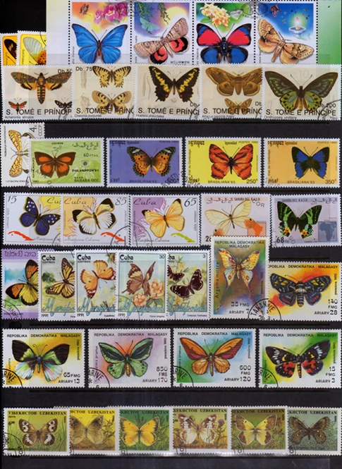 Butterfly insect  50 100 Pcs/lot Topic Stamps World Original Postage Stamp with Postmark Good Condition Collection No Repeat