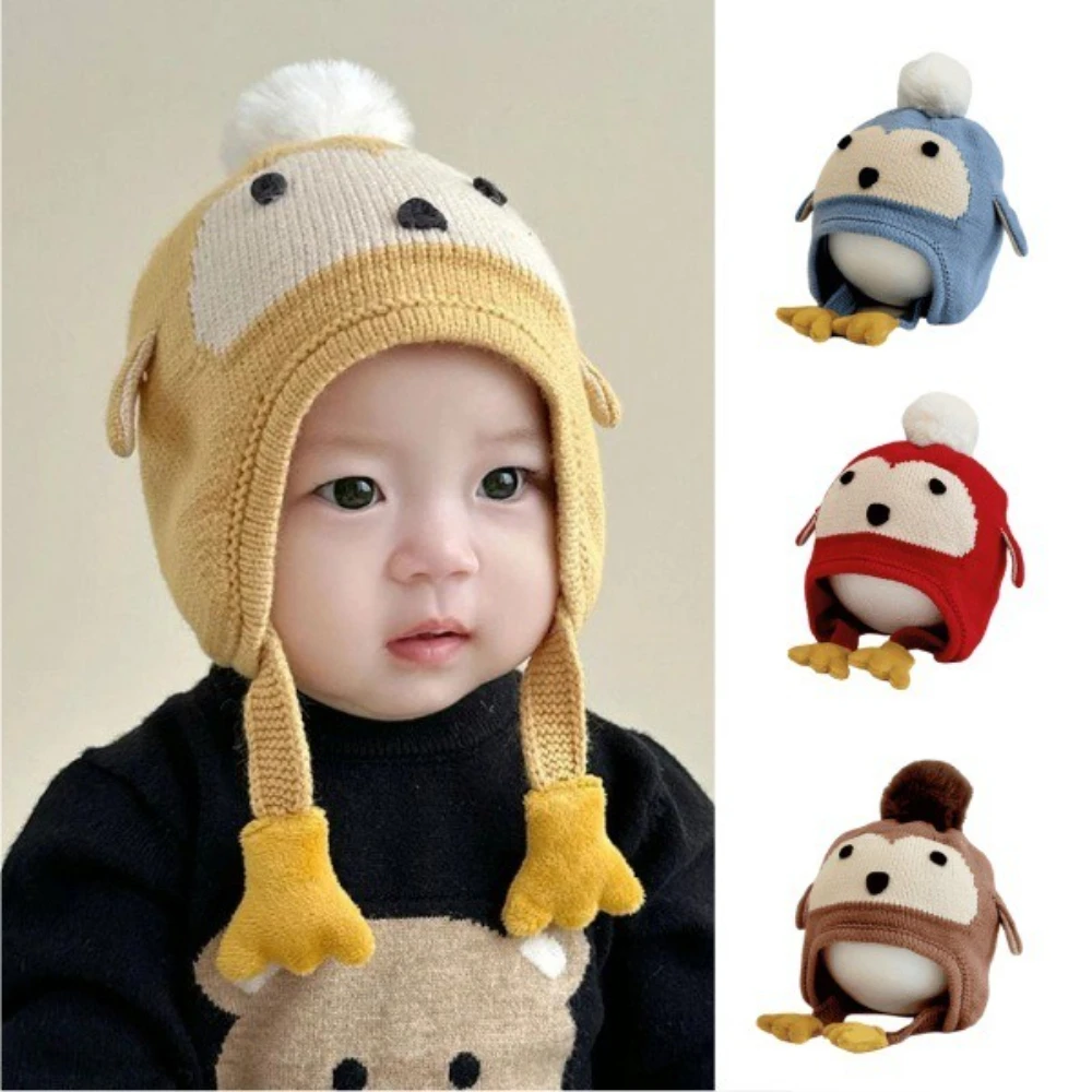 

Шапка-бини с изображением пингвина и защитой ушей, зимний головной убор для защиты от тепла, защита от холодного ветра, теплая, очаровательная, как для мальчиков и девочек