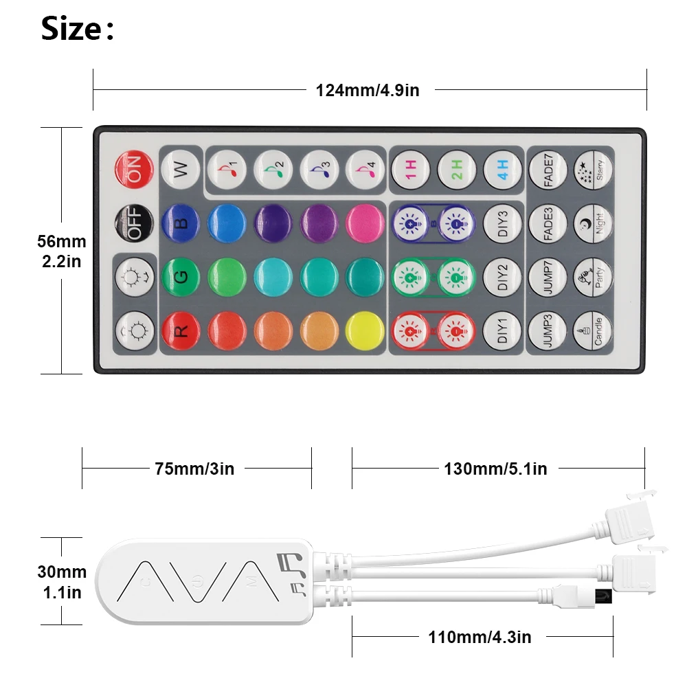 Controller Gingsow 44 tasti compatibile con RGB LED Strip Light APP WIFI per la sincronizzazione della musica con telecomando retroilluminato che cambia colore