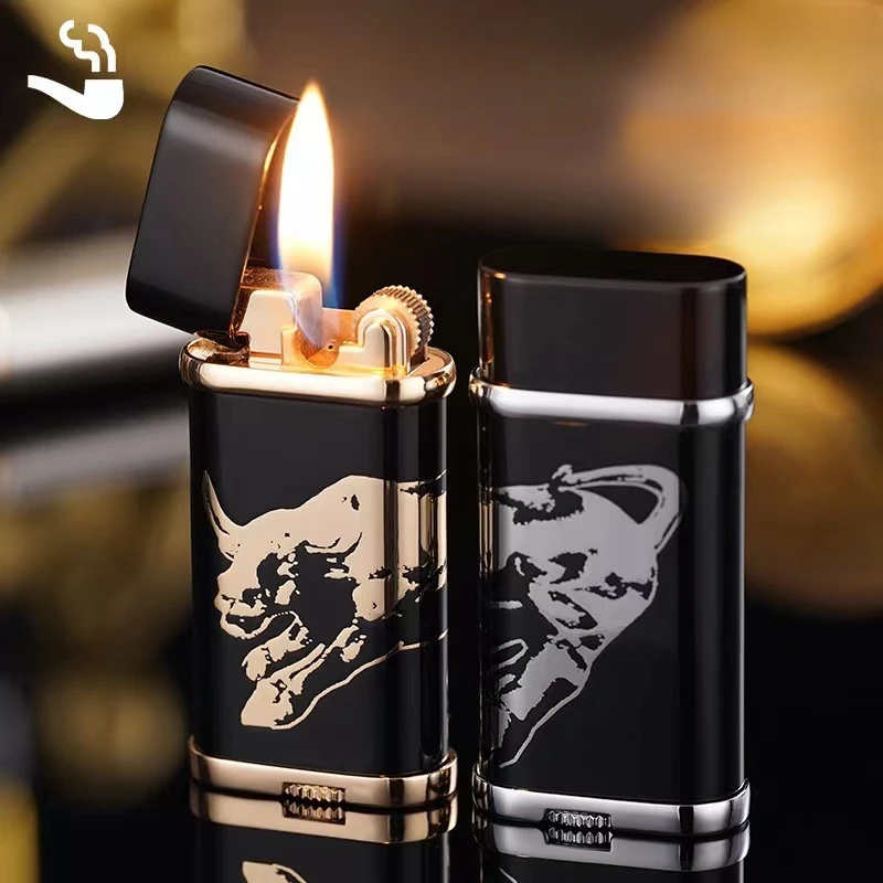 New Metal Electroplated Resin Oblique Fire Inflatable Lighter Classic Grinding Wheel Ignition Portable Gas Lighters Pipe Lighter