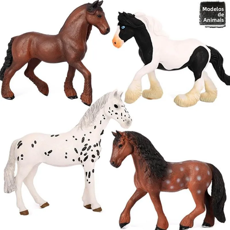 Brinquedos Cognitivos Infantis: Modelos Sólidos de Plástico de Animais Selvagens Reatas, Cavalo Cigano, Cavalo Quarteto, D...