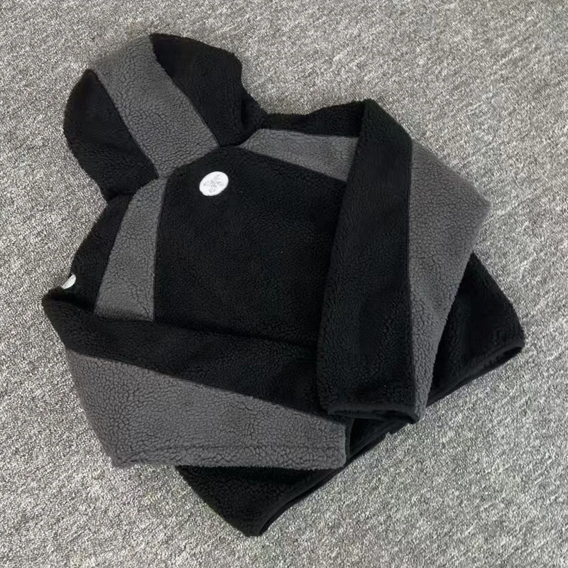 

Men's Winter Warm Clothes Classic Logo High-quality Spliced Colors Fleece Zipper Mertra Jacket Hooded Lamb Wool Coats