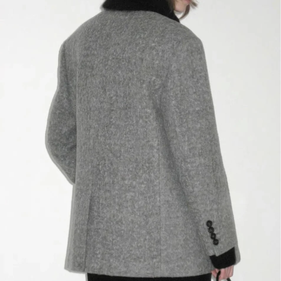 سترة صوفية شتوية سميكة للنساء، تصميم كلاسيكي فضفاض بأكمام طويلة، لون واحد، نمط عملي، دافئة مع بطانة قطنية