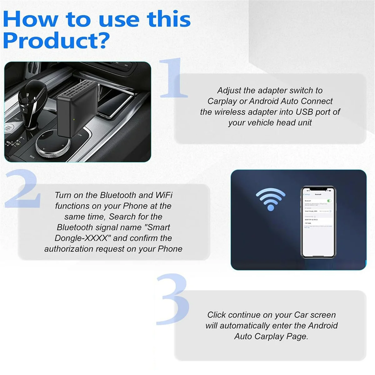 2 in 1 Android Auto Wireless Adapter & Wireless CarPlay Adapter Plug&Play Car Dongle Converts Wired to Wireless Carplay