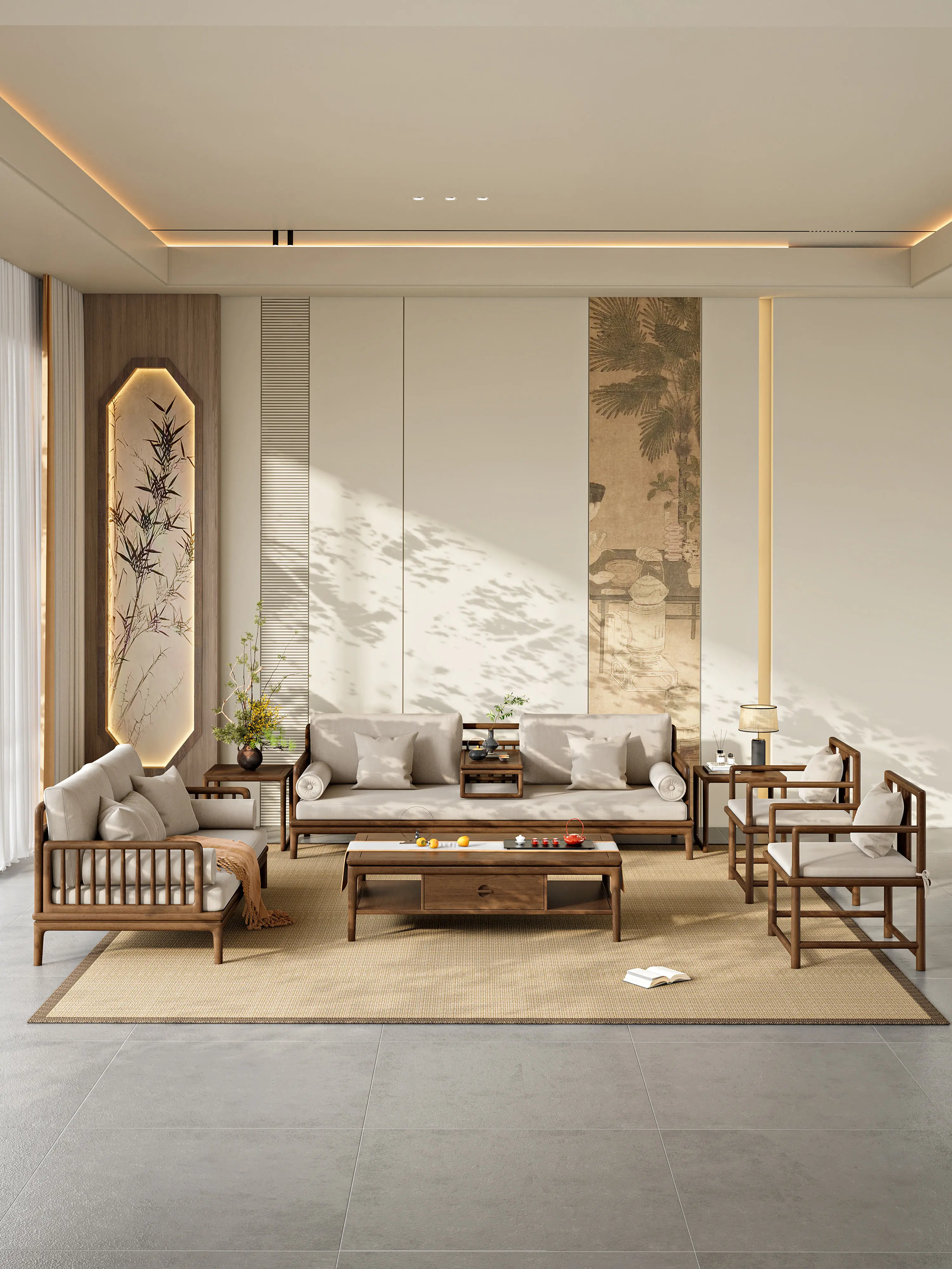 New Chinese-style solid wood sofa living room new black walnut Arhat bed aesthetic large flat furniture