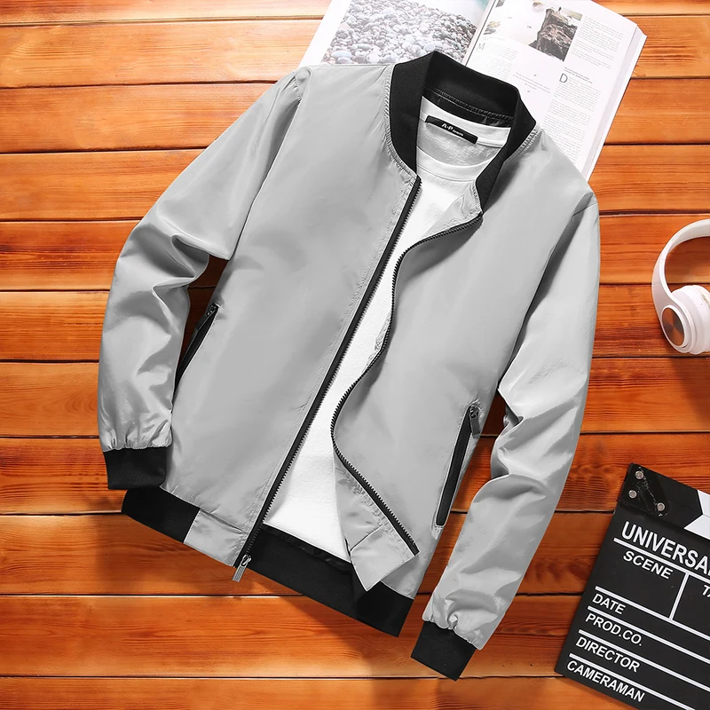 Men's Casual Baseball Jacket 2024 Spring Autumn Thin Breathable Standard Fit Polyester Jacket for Students Youth Outerwear