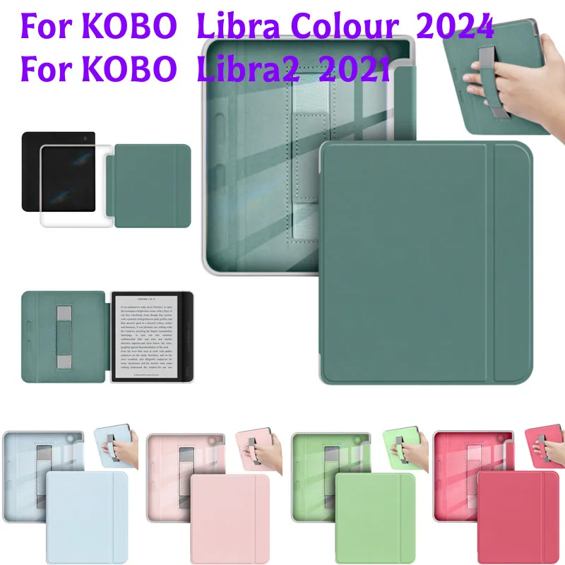 

Magnetic Case for Kobo Libra Colour 2024 Case Libra 2 2021 Cover with Hand Strap 7 Inch Ebook N428 N418 Sleep Clear Back Cover