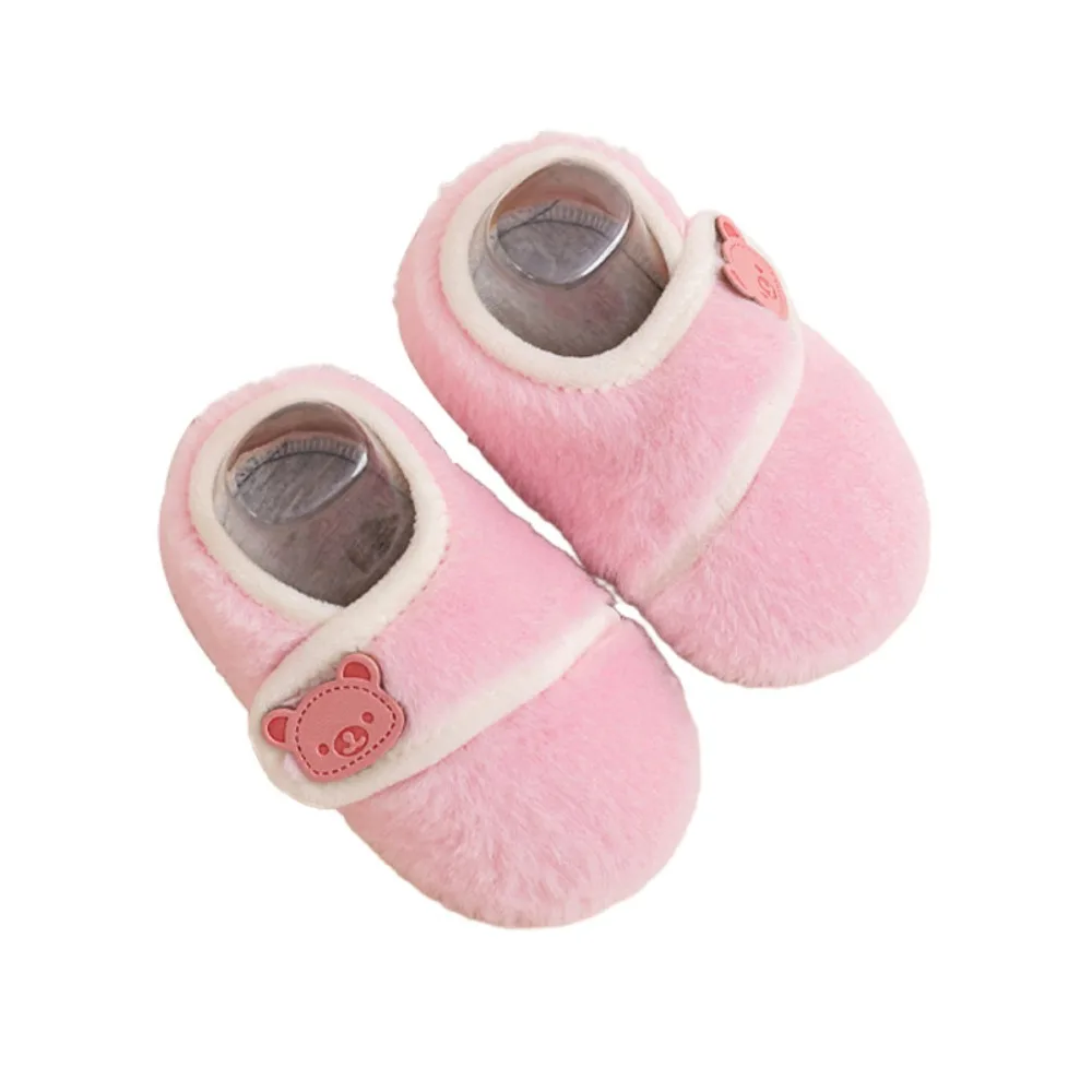 Soft Sole Infant Plush Floor Shoes Bear Touch Fastener Anti-slip Walking Shoes Prewalker Comfortable Kids First Walkers Baby