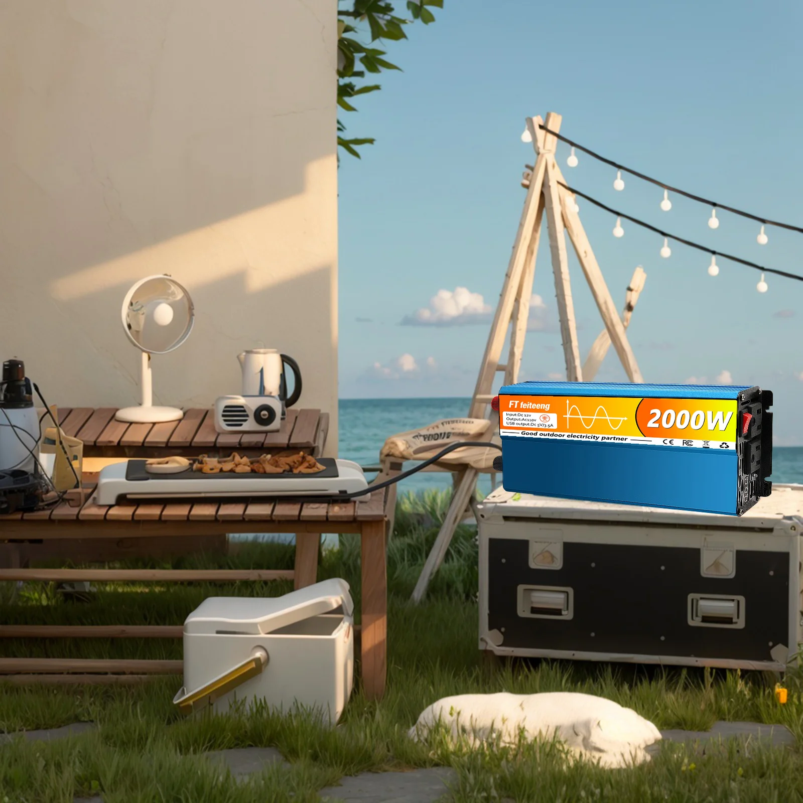 2000 واط 1500 واط موجة جيبية نقية عاكس الطاقة 12 فولت إلى 110 فولت التيار المتناوب لشاحنة RV للسيارة ، مع شاشة LED منافذ التيار المتردد المزدوج منفذ USB #6