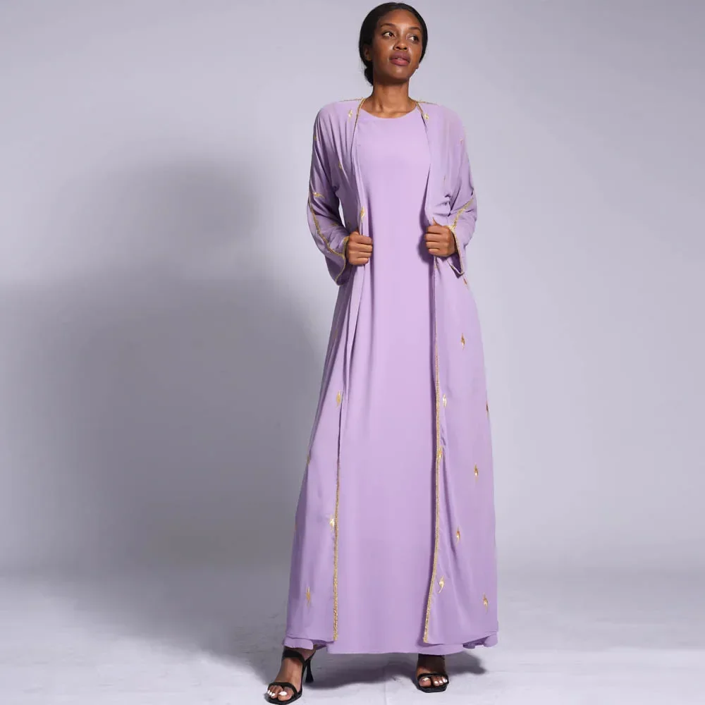 Abaya ouvert en mousseline de soie brodée Eid Ramadan femmes Robe Maxi musulmane dubaï turquie caftan islamique Jalabiya Robe Kimono Cardigan