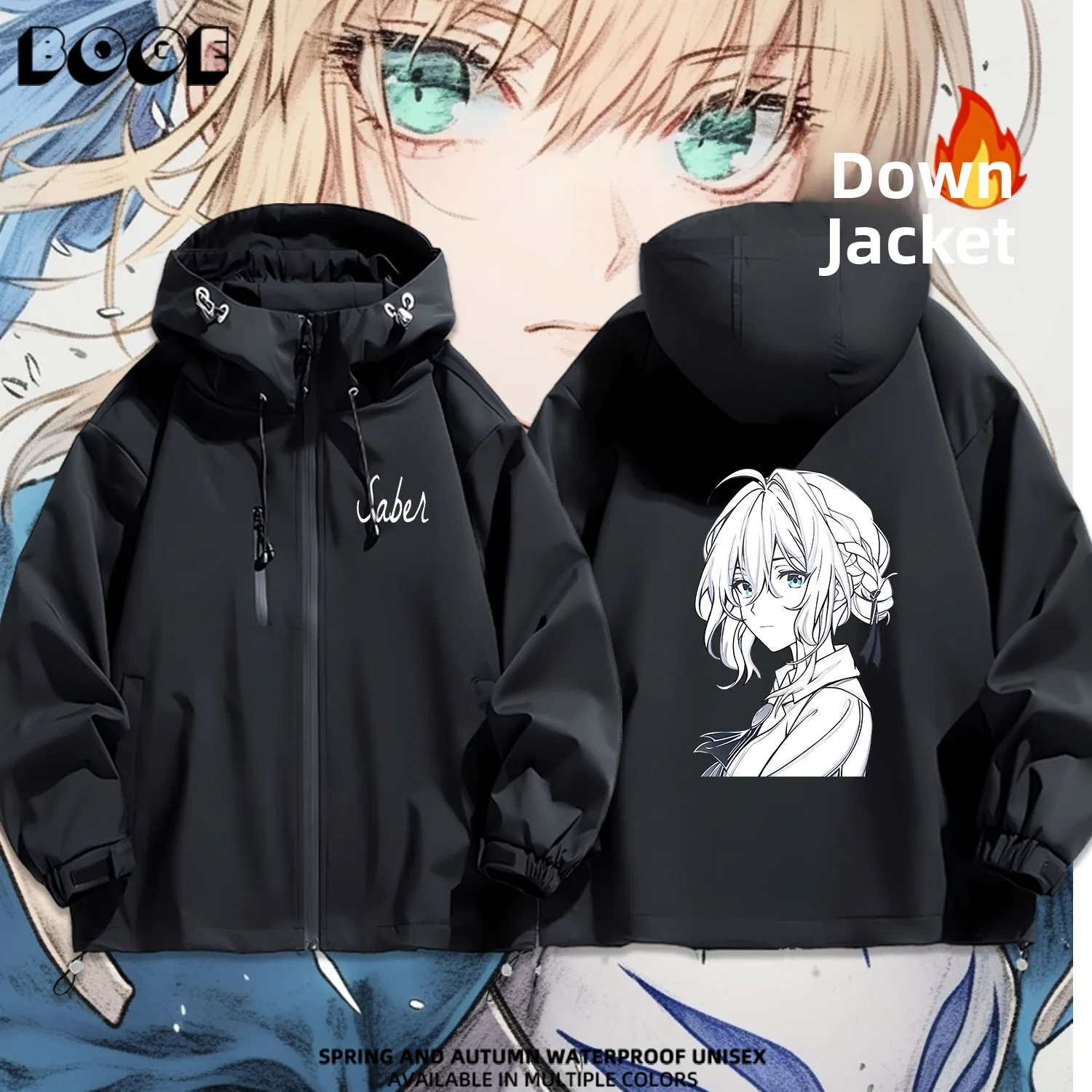 

Повседневная куртка-пуховик с капюшоном в стиле аниме, для активного отдыха, водонепроницаемая, из утолщенной полиэстеровой ткани, весна-осень-зима