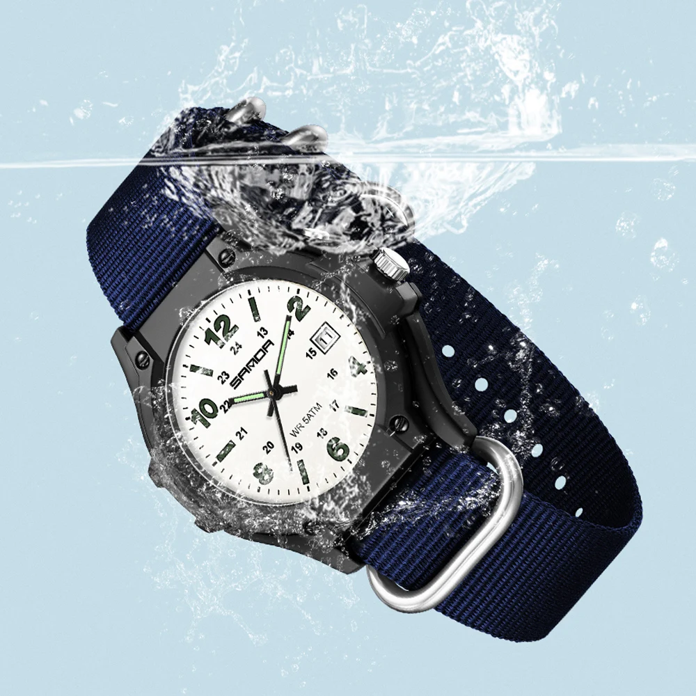 SANDA Casual Sport Teen Watch Bright Luminous Dial Wear Resistant Nylon Strap Quartz Calendar Unisex Wristwatch