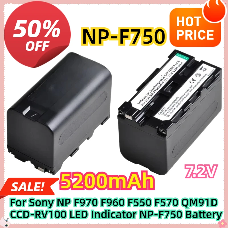 For Sony NP F970 F960 F550 F570 QM91D CCD-RV100 5200mAh LED Indicator NP-F750 Battery