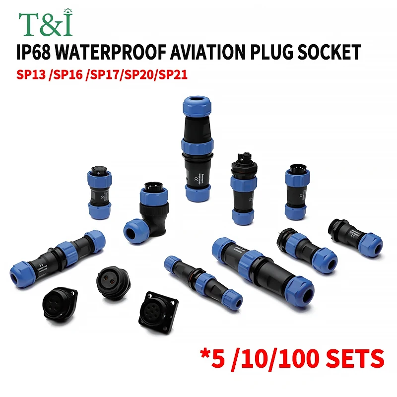 

SP13/SP16/SP17/SP20/SP21 Waterproof Aviation Connectors - 2PIN-12PIN IP68 Panel Mount Plug Socket for Electrical Cable Wire